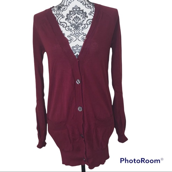 Free People Maroon Bishop Sleeve Cardigan Sweater - Picture 4 of 13